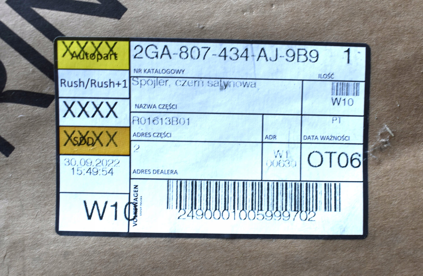 VW T-ROC 2GA REAR BUMPER REAR SPOILER ORG NEW