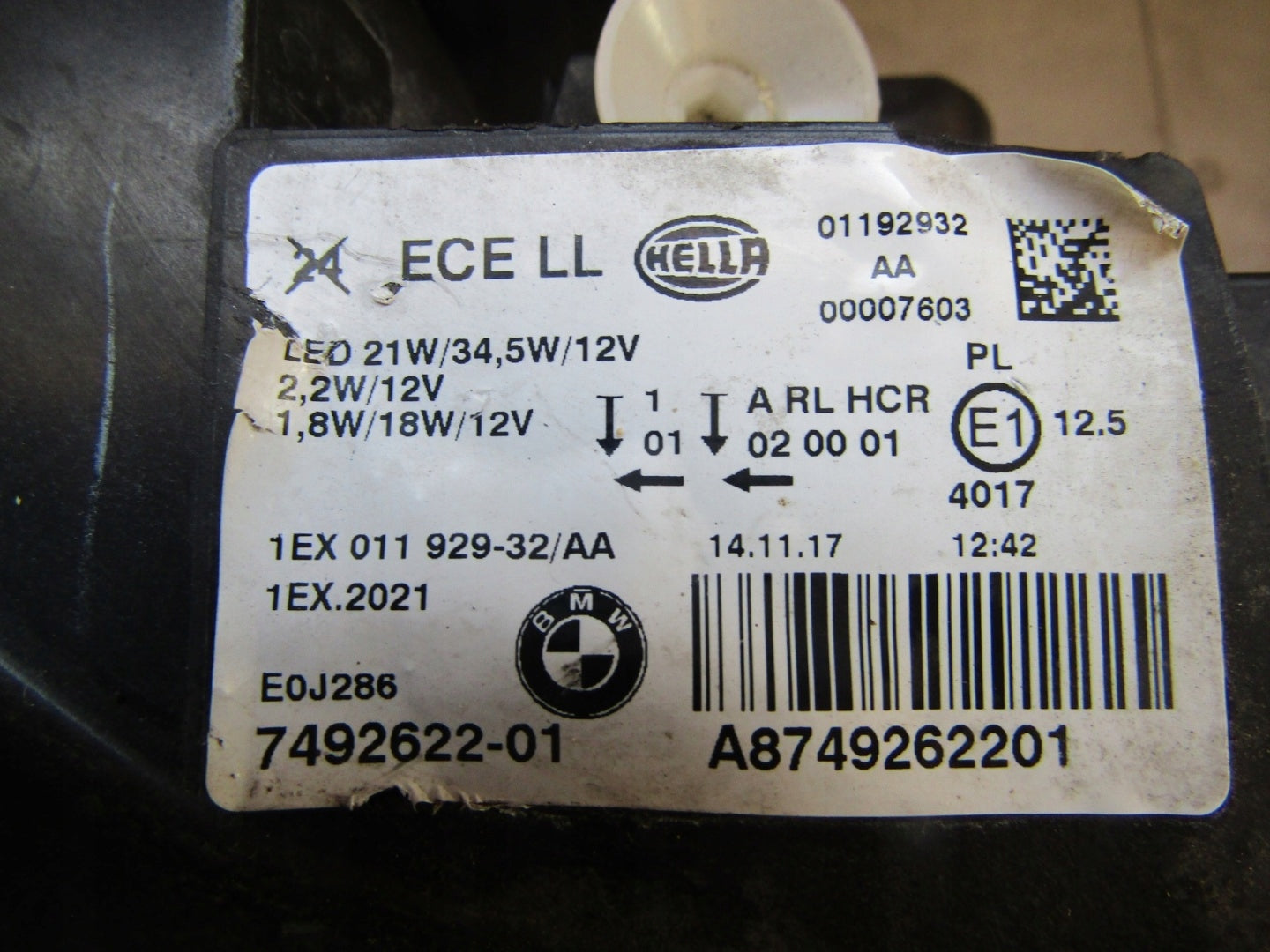 BMW 1 F20 F21 LIFT ADAPTIVE FULL LED SHADOW 15-19 RH RIGHT HEADLIGHT 7492