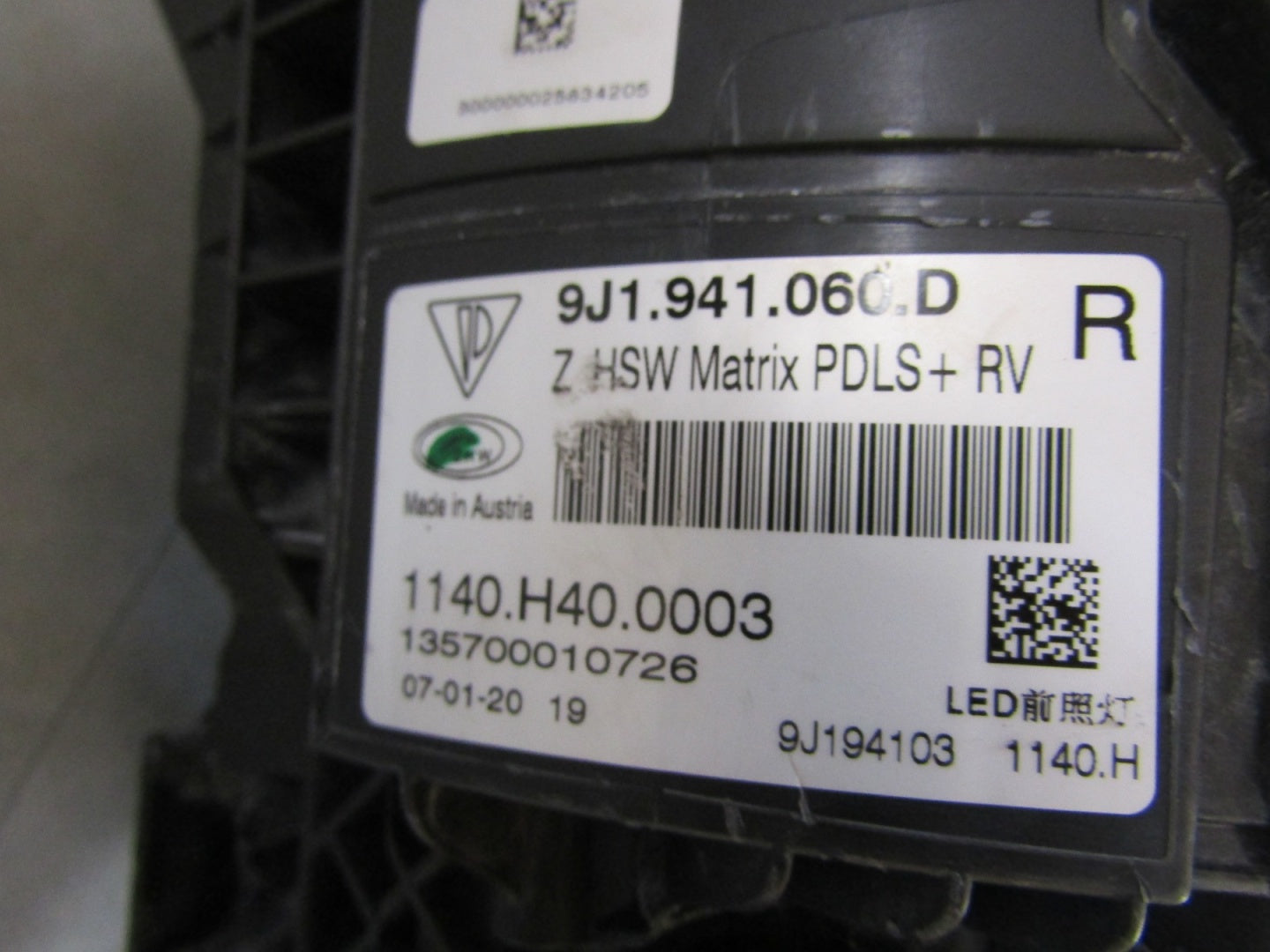 Porsche Taycan 9J1 FULL LED MATRIX 19- RH RIGHT Headlight 9J1941060D